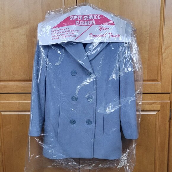 Women's Pale Blue Wool Cashmere Blend Double Breasted Peacoat - 6 - Picture 6 of 13